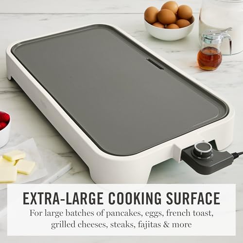 Martha Stewart 12x22 Inch XL Electric Griddle, Ceramic Nonstick, Linen Cream