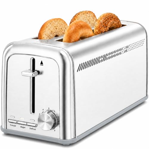 Slim 4-Slice Toaster with Long Slots & 9 Shade Settings - Silver