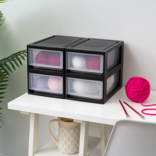 IRIS USA 4-Pack 6 Qt. Small Stackable Drawer Storage Organizers - Black
