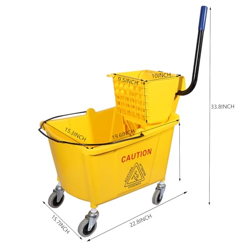 Midoneat Commercial 35-Qt Mop Bucket with Side Press Wringer on Wheels