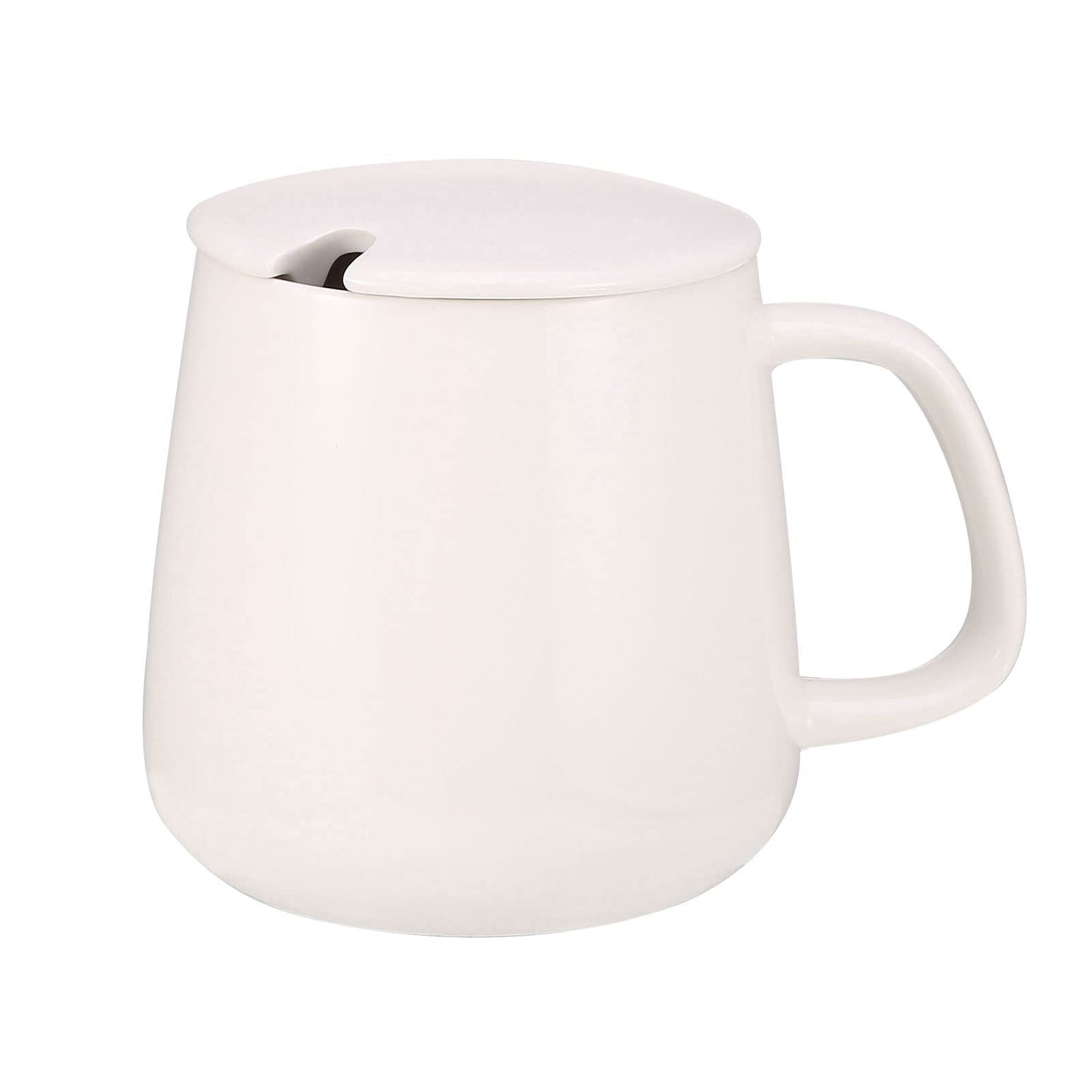 VOBAGA Coffee Cup with Lid and Flat-Bottom, 13 oz Tea Mug for Daily Use Warming Coffee&Tea(White)