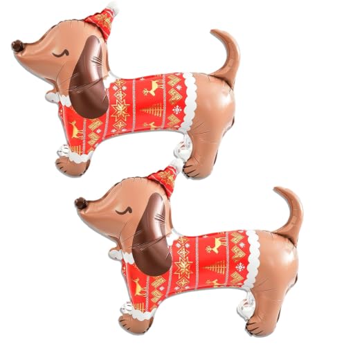 Christmas Dachshund Dog Balloons - 2 Pack Festive Puppy Party Decor