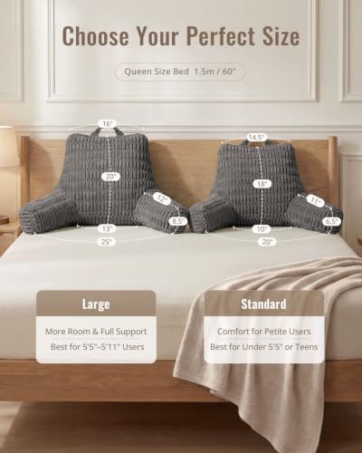 Blissful Diary Dark Gray Textured Reading Pillow with Arm Support & Storage - 18 Inch