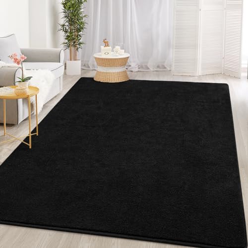 Large Modern Area Rug 7x10 Feet Black - Soft Non-Slip Living Room & Bedroom Carpet - Variation of THIS listing