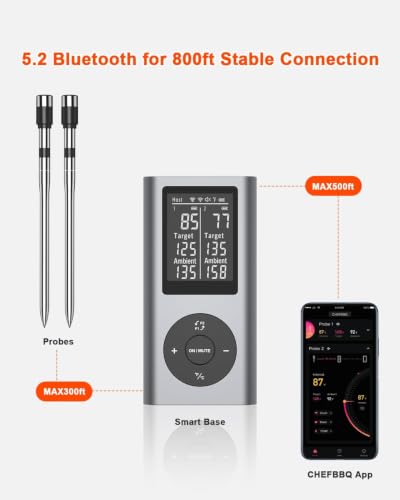 Wireless Meat Thermometer Digital 2-Probe Kit with App & Bluetooth