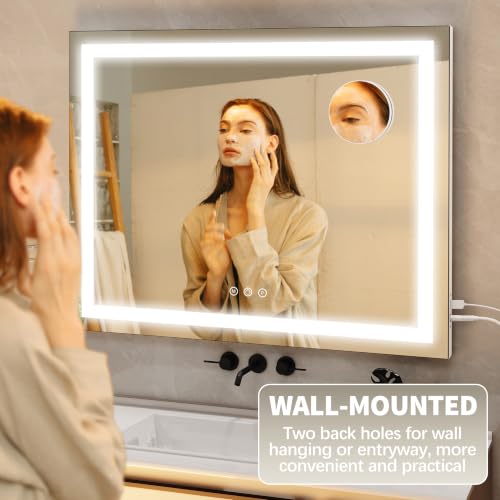 White 23x18 Inch Vanity Mirror with Lights - Adjustable Brightness & 3 Color Modes