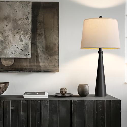 Black 25.75 Inch Table Lamps Set of 2 with USB Charging, Dimmable Touch Control, Modern Fabric Shade for Living Room & Bedroom