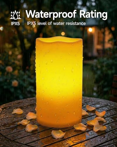 Homemory 6x12 Outdoor Waterproof Flameless Candle with Auto 6H Timer - Extra Large Weatherproof Patio Decor