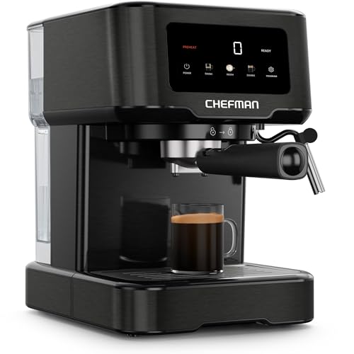 Chefman Espresso Machine with 15-Bar Pump & Steam Wand, Compact Coffee Maker