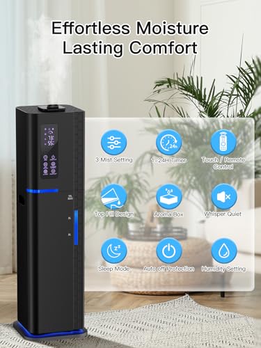 Zeova 10L Black Ultrasonic Cool Mist Humidifier for Large Rooms with Remote
