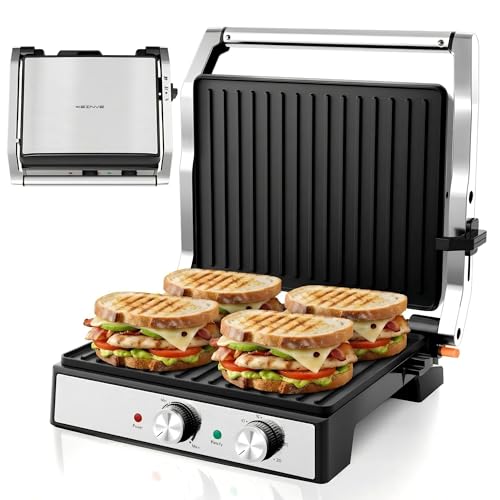 KEINVE 4-Slice Large Sandwich Maker Panini Press with Temp & Time Control Variation of 4 Slice(Temp & Time Control)