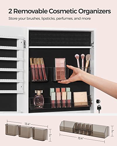 White 42.5-Inch Wall-Mounted Jewelry Cabinet Armoire with Mirror & Lockable Storage