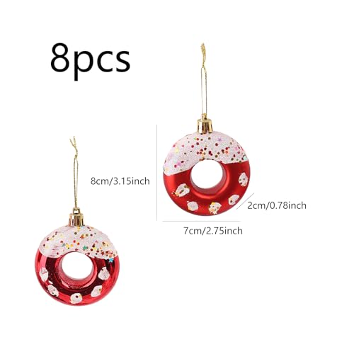 DAHI 8pcs Red Candy Donut Christmas Ornaments Set Holiday Decor