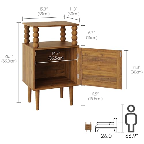 Veegle Retro Nightstand with Drawer - Walnut Brown Vintage Bedside Table