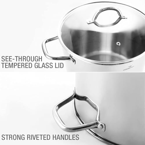 16 Quart Nickel-Free Stainless Steel Stock Pot with Glass Lid - Mirror Finish, Induction Compatible