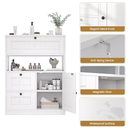 White GRUSIGN Bathroom Floor Cabinet with 1 Door & 3 Drawers - Modern Storage