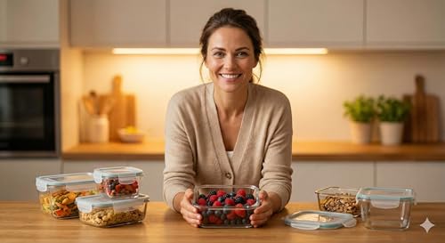 20-Piece Glass Food Storage Containers Set with Leakproof Lids & Oven Gloves