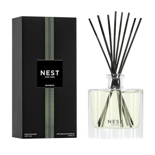 Reed Diffuser - Bamboo Scent, Refillable Glass Vessel, 90-Day Continuous Fragrance