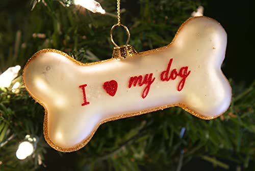 I Love My Dog Glass Pet Ornament - Animal Collection, Holiday Decor