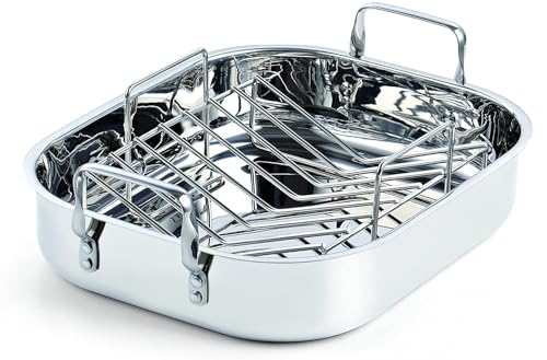 Cooks Standard 14x12-Inch Stainless Steel Roaster Pan with V-Shaped Rack - Large Capacity, Oven & Dishwasher Safe