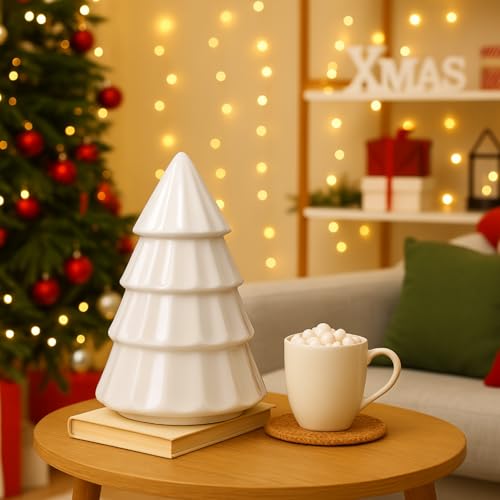 Ceramic Cookie Jar with Lid Neutral Christmas Tree 10 x 7 Inch
