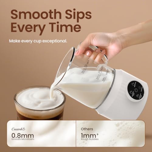 4-in-1 Electric Milk Frother and Steamer - Cream White, LED Touch Screen