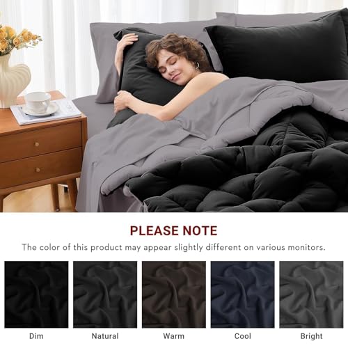 King Reversible Comforter Set 7 Pieces - Black and Soot Bed in a Bag, 104x90