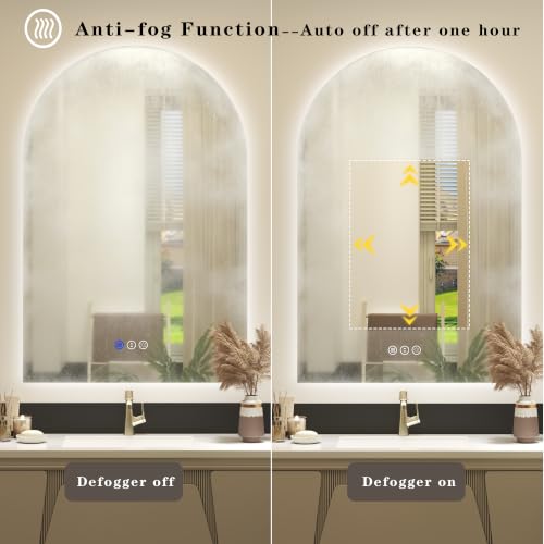 Luxulum 36" Arched Backlit LED Bathroom Mirror with Anti-Fog, Dimmable Lighting
