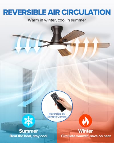 52-Inch Ceiling Fan with Lights and Remote Control - Brown, Flush Mount, 6 Speeds