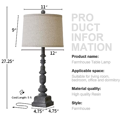 Oneach Farmhouse Table Lamps Set of 2 - Gray with USB Ports for Living Room