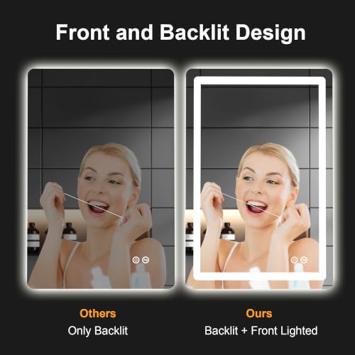 TRAHOME 36x24 Inch LED Bathroom Mirror with Lights, Unframed Round Corner