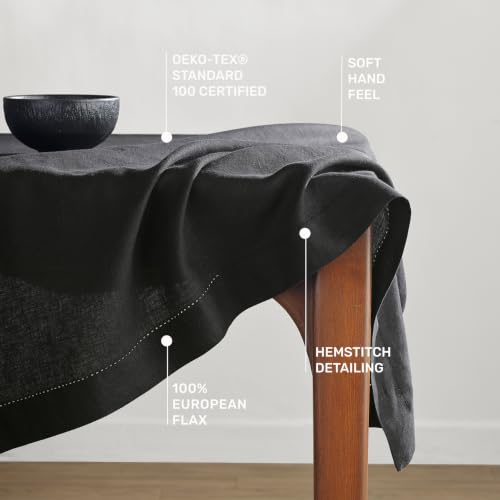 Solino Home Hemstitch 100% Linen Tablecloth 70x120 Black