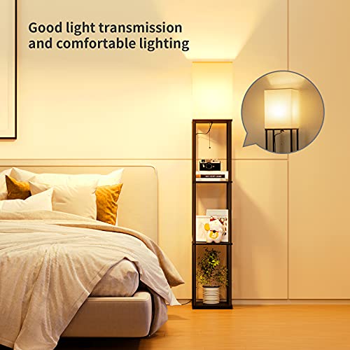 SUNMORY Black 4-Tier Shelf Floor Lamp with Adjustable Color Temperature