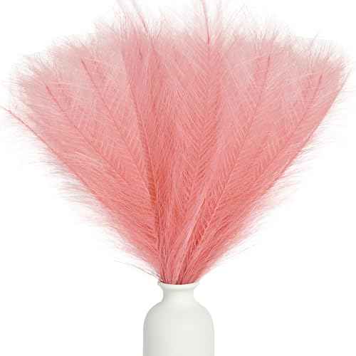 Mandy's Coral Silk Pampas Grass Bouquet 20 Stems 17.7in Fluffy Artificial Pampas with Bendable Stems for Wedding Centerpiece Home Boho D?cor