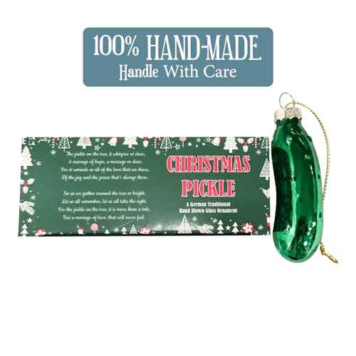 ROCI German Christmas Pickle Ornament - Green Glass - Tradition - Gift Boxed with Poem - Christmas Stocking Stuffer