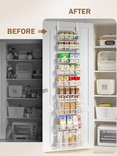 White 12.5-Inch 9-Tier Over the Door Pantry Organizer - Adjustable Metal Spice Rack