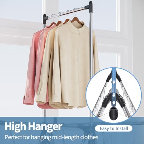 APEXCHASER Clothes Drying Rack with High Hanger - Silver, 2 Wings, 3-Level Adjustable