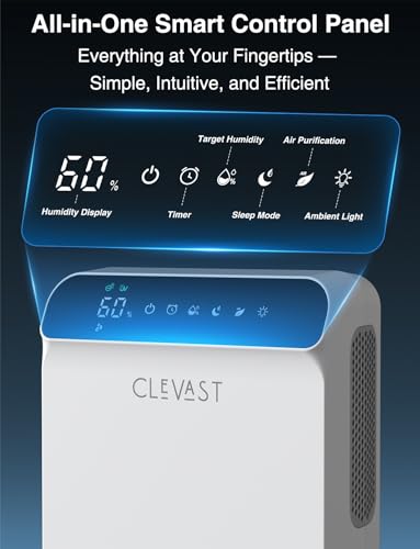 CLEVAST 2L Quiet Dehumidifier for Bedroom & Bathroom, 500 sq.ft, with Drain Hose