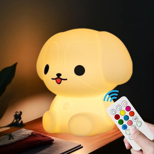 Night Light for Kids, Cute Dog Lamp Touch Nightlights Mood Light LED Soft Light with 9 Colors Changing Gift for Girls Kids, Boys, Elder, Women Bedroom, Bedsides Room Decor - Medium