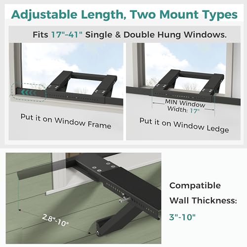 No-Drilling Window Air Conditioner Support Bracket - Black, Fits 17-41" Windows