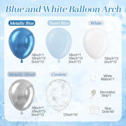 Blue Snowflake Balloon Arch Kit with Metallic White Pastel Blue and Sliver Balloons Snowflake Balloon for Baby Shower Birthday Party Decorations