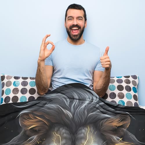Huke Lion Gift, Cool Black Gold Blanket for Adults and Kids, Super