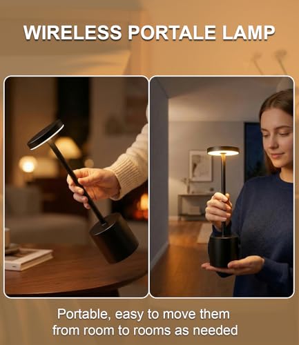 Swinerton Black Cordless Rechargeable LED Table Lamp Set of 2 for Bedroom, Patio, Restaurant
