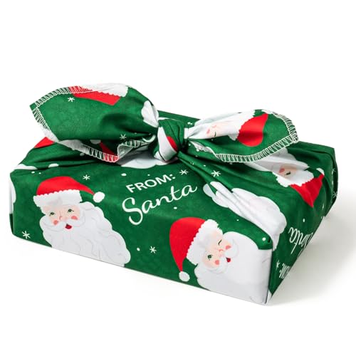 Wrapaholic 26" Reusable Christmas Gift Wrap Green Santa Cloth for Holiday Gifts