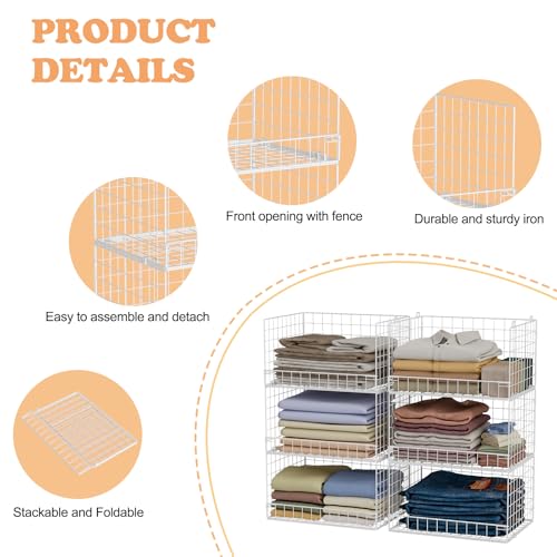 6-Tier Stackable Closet Organizer Shelves White - Clothes & Storage Bins