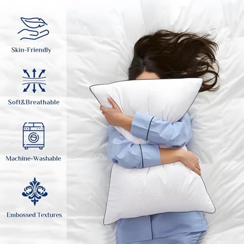 Queen Size Pillow Set of 4 - Cooling, Firm, Hotel Quality, Medium