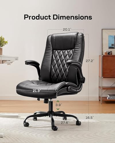 Marsail Black Executive Office Chair with Flip-up Armrests, Ergonomic Height-Adjustable Swivel Desk Chair