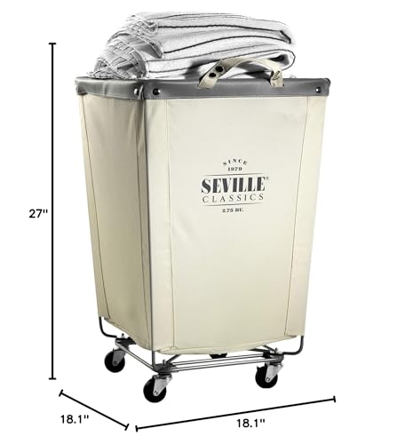 Cream Heavy-Duty Commercial Laundry Hamper with Wheels - 18.1" Diameter