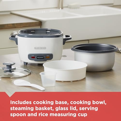 16-Cup Rice Cooker with Steaming Basket - Black+Decker 8-Cup Uncooked Capacity
