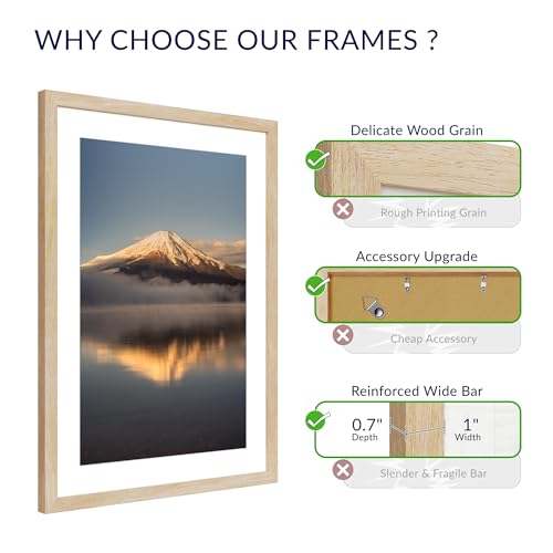 Natural Oak 20x28 Poster Frame with Mat - 3 Pack, Horizontal or Vertical Wall Mount